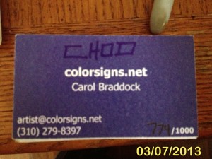 signature on CHOD card #774/1000 2012 series